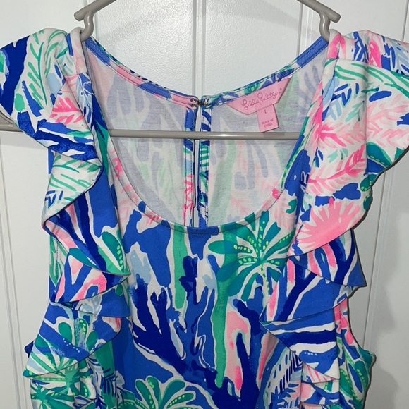 NWOT Lilly Pulitzer Esmeralda Jet Stream Blue Floral Ruffle Sleeve Shift Dress - Picture 4 of 12